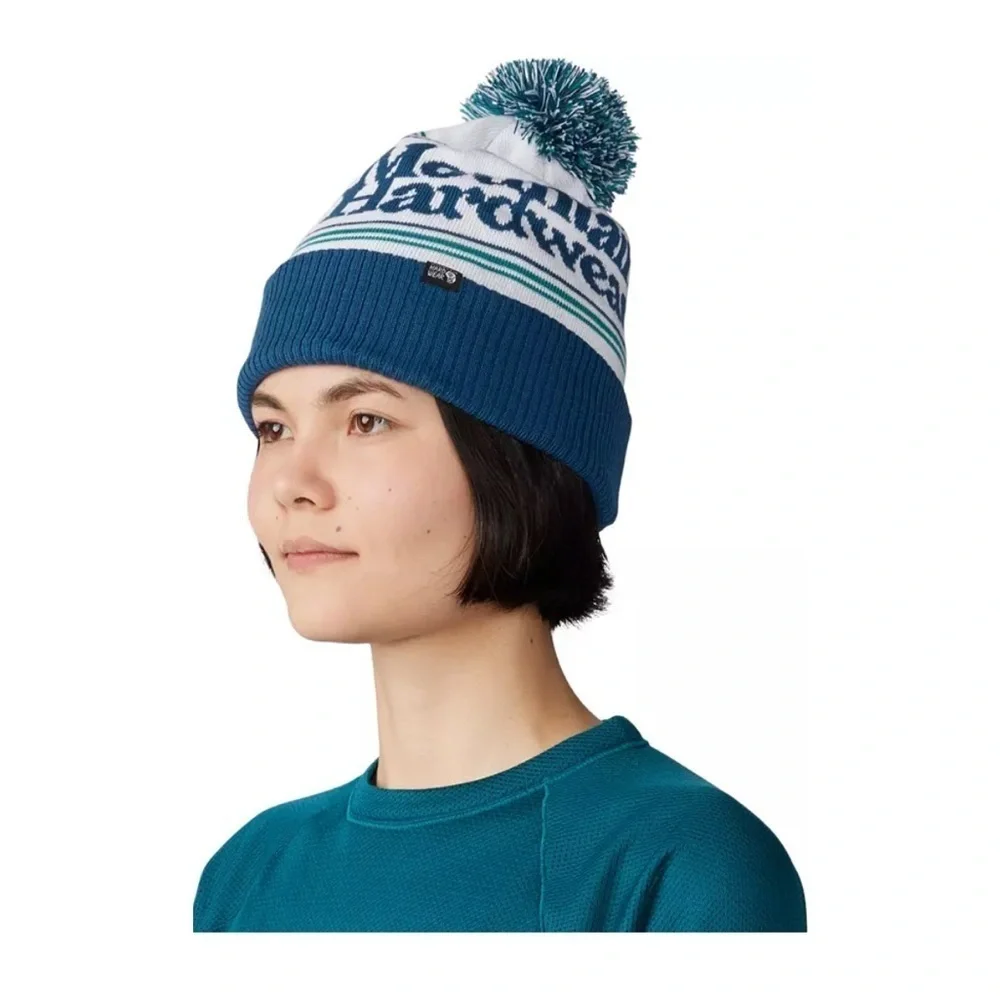 Mountain Hardwear Women's ApresPro Beanie Dark Caspian Blue Teal White Hat NWT